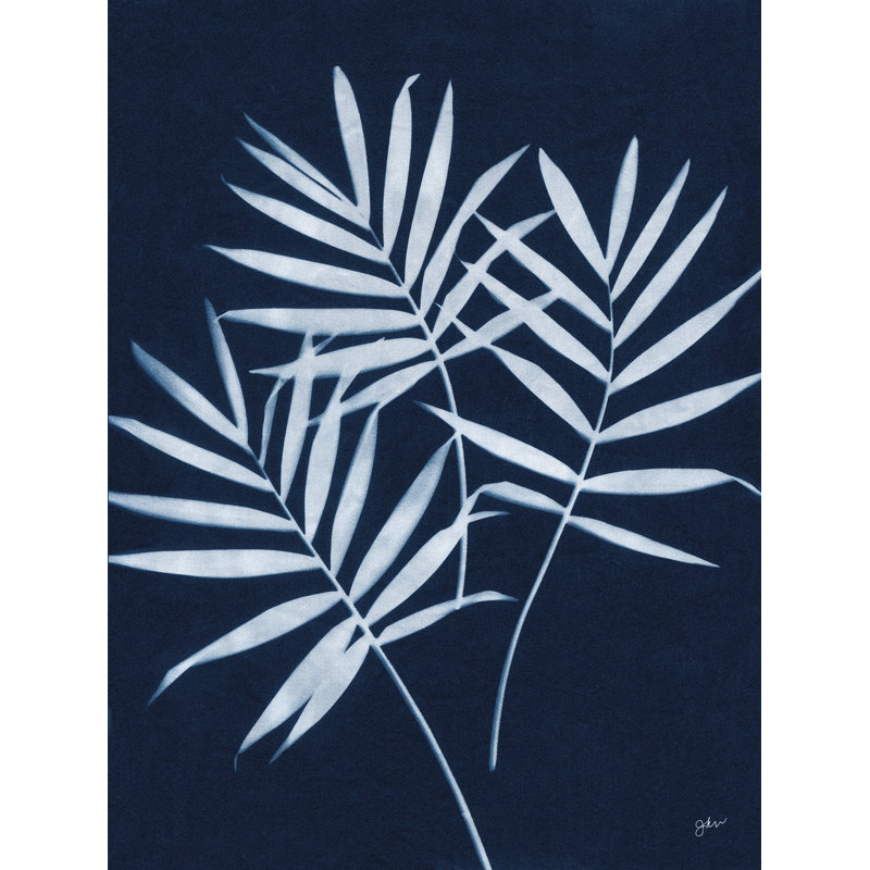 Indigo Palm par Julie Norkus, H 48 po x l 36 po, Cadre flottant noyer, Pas de tapis