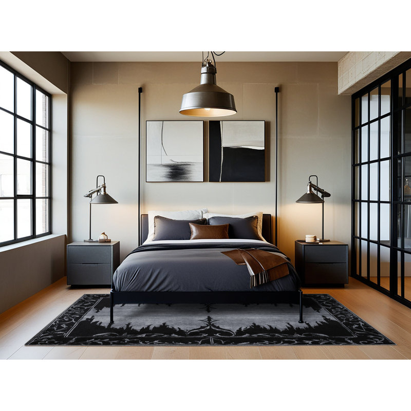 Tapis noir en bois de rose, Carré 7 pi