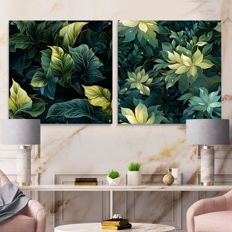 Hedlund - Ensemble de 2 peintures murales abstraites en acrylique, H 16 po x l 33 po