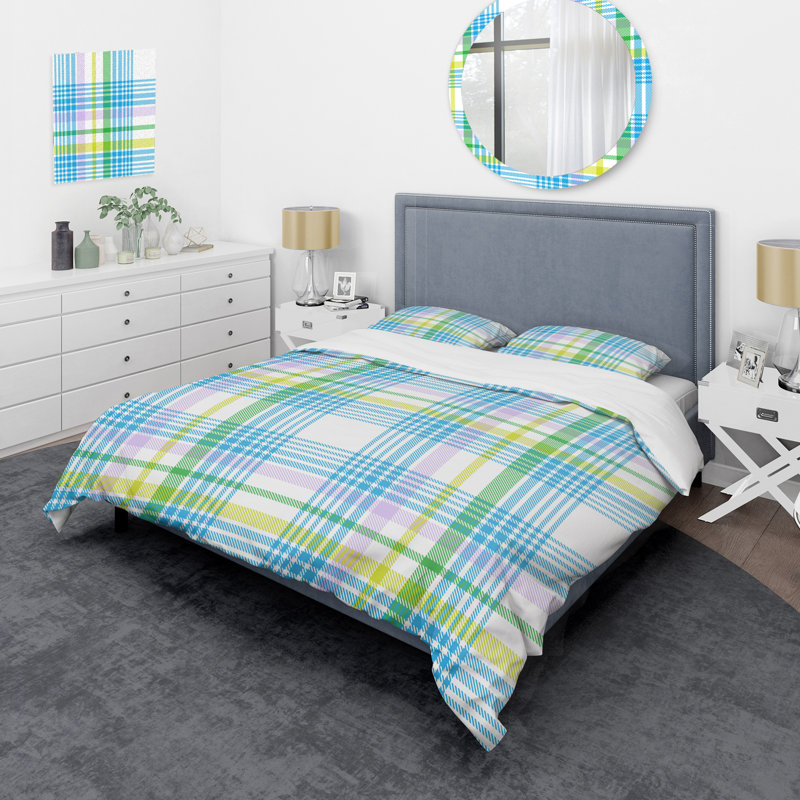 Tartan multicolore à carreaux - Ensemble de housse de couette abstrait - Microfibre de polyester