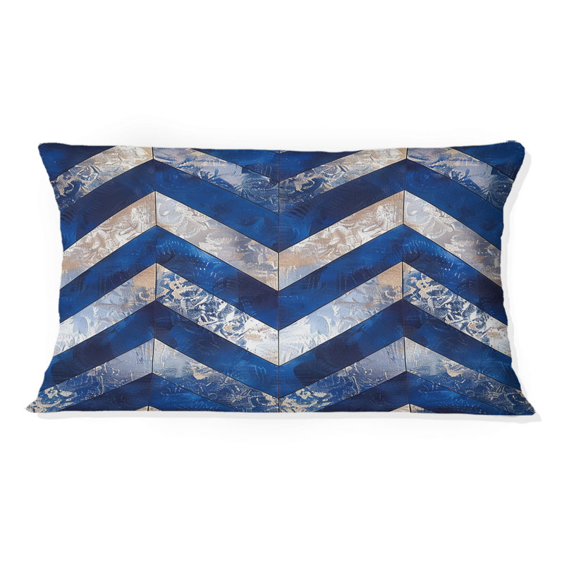Coussin lombaire moderne à motif de chevrons bleu argenté Dreams II