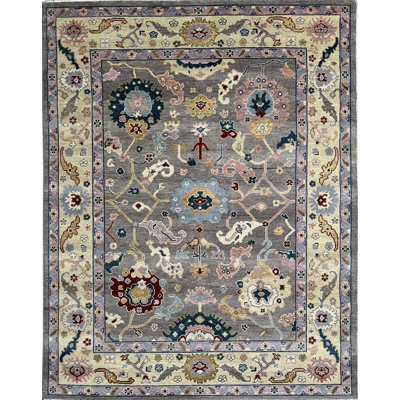 8x10 Gray Hand-Knotted Wool Botanical Abundance Classic Traditional Modern Contemporary Carpet Rug