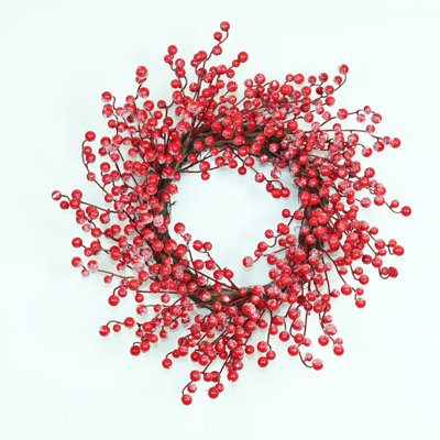 20" Artificial Farmhouse Blossom Cluster Frosted Berry Winter Christmas Day Wreath For Front Door