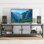 Meuble télé 58 po gris rustique, console média imperméable avec pieds et tablettes réglables