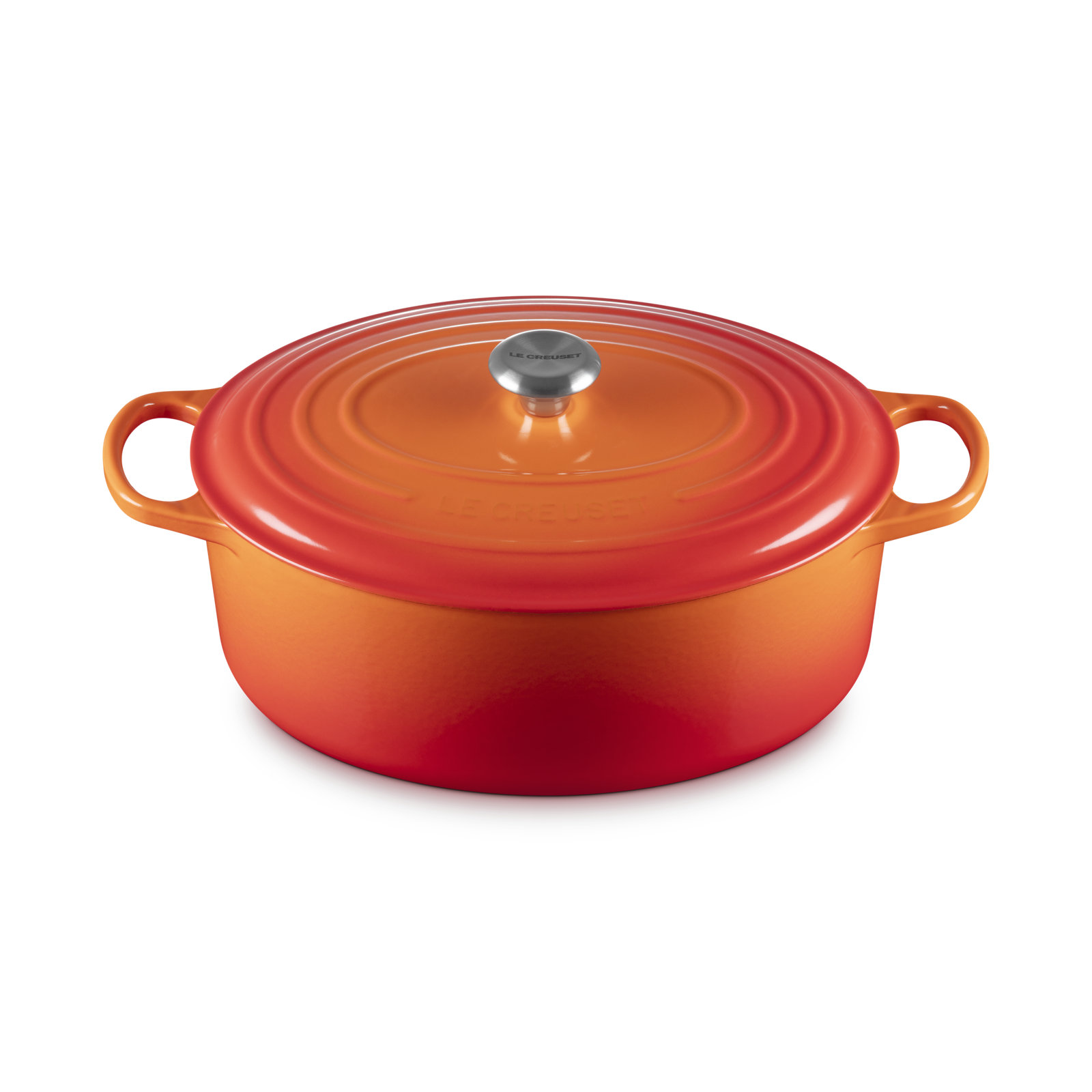 Le Creuset Enameled Cast Iron Oval Dutch Oven with Lid, 9.5 quarts, Flame/Silver