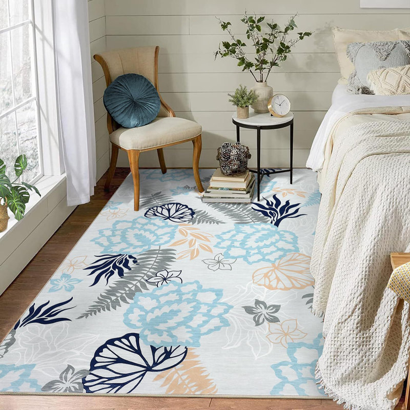 Tapis lavable à motif floral moderne, Rectangle 8 pi x 10 pi