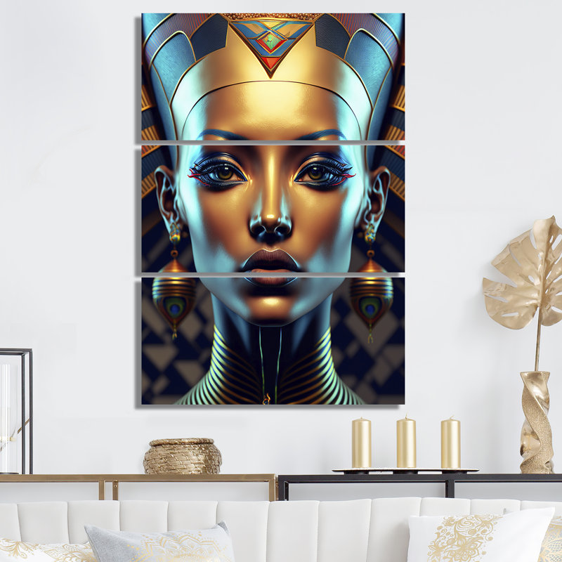 Néfertiti, belle déesse égyptienne IV, 3 pièces, H 32 po x l 48 po x P 1 po
