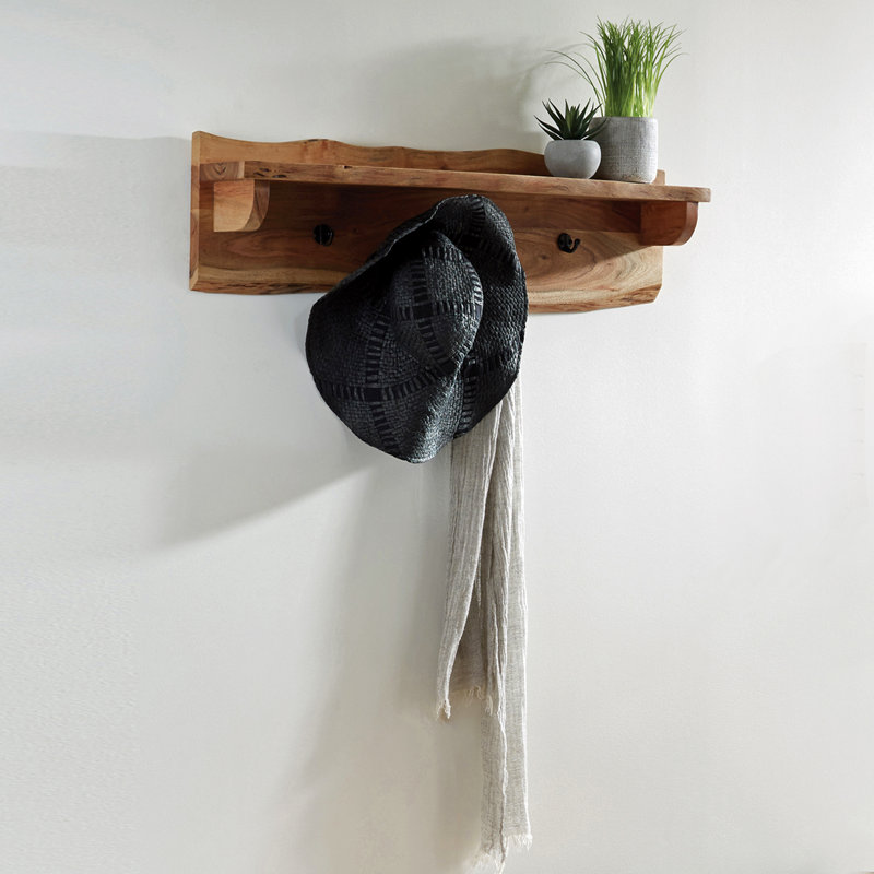 Solid Wood Wall Wall Mounted Coat Rack, 23cm H x 91cm W x 20cm D
