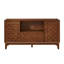 Meuble télé 56 po style Mid-Century avec portes d'armoire à texture tissée, buffet de rangement et console multimédia pour le salon