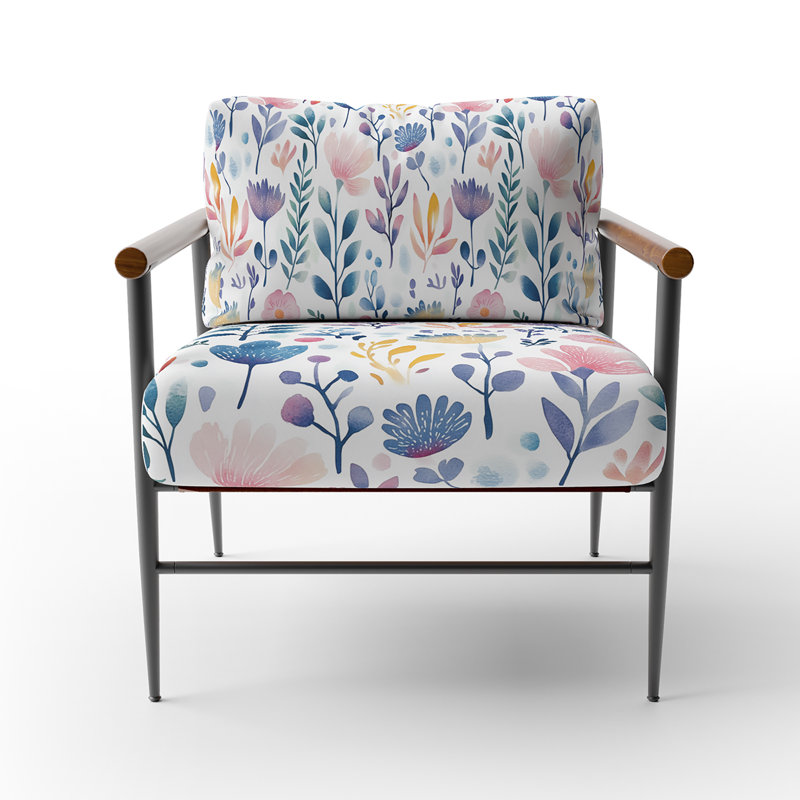 Chaise rembourrée Boho - Botanical Garden Blue, Bras ronds bruns