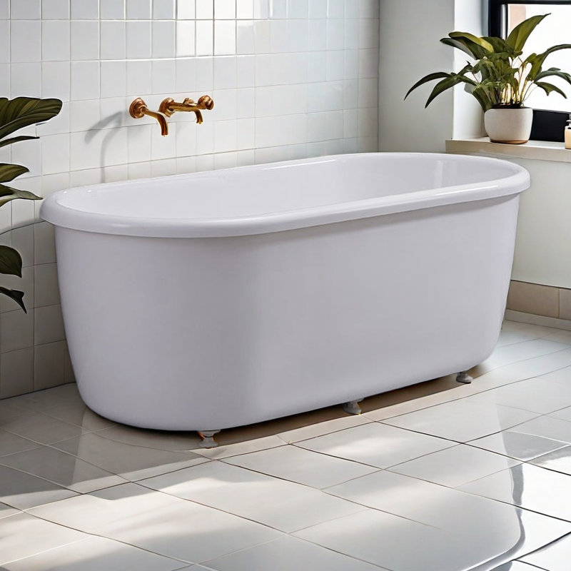 Simple Modern Acrylic White Bathtub 62.99'' W 26.77'' H Frameless Offset Curved Tub & Shower Kit