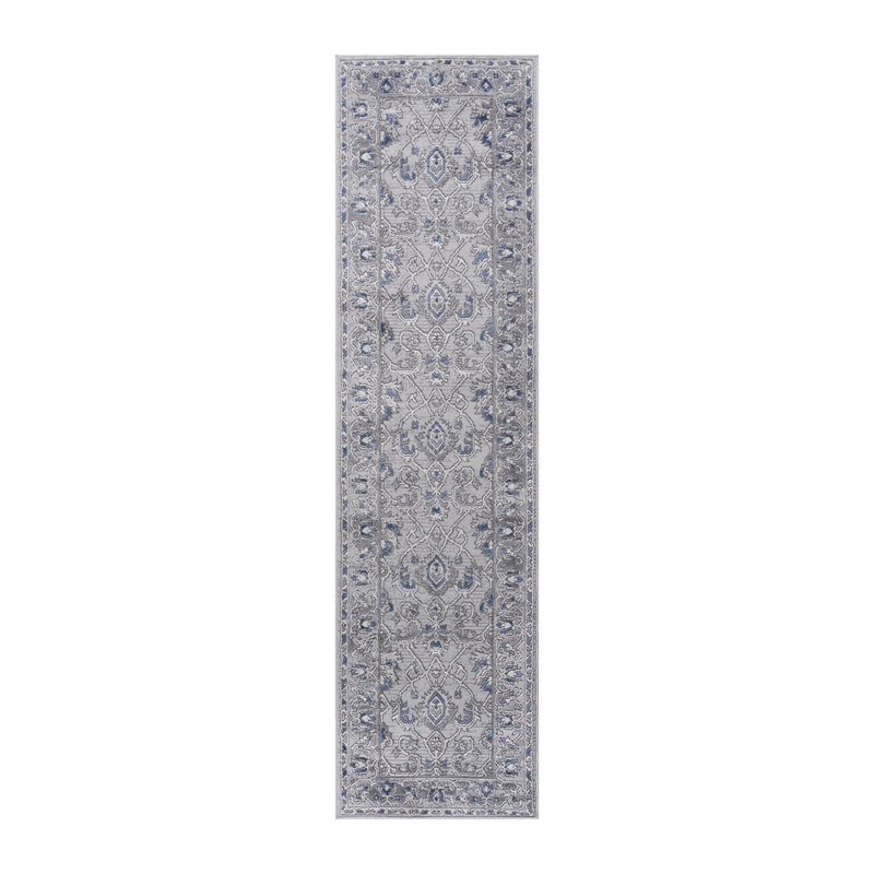 2X8 Grey / Blue / Oriental Runner Rug, Runner 2'2" x 8'