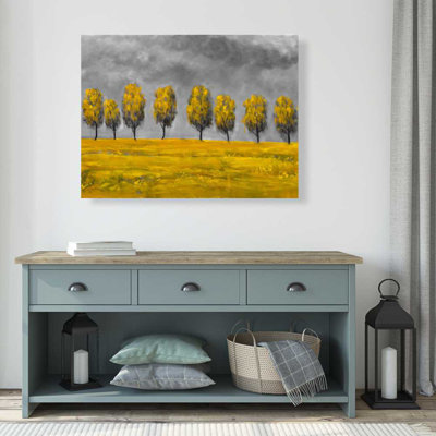 Yellow Trees in a Field - Gray Canvas for Home Decor