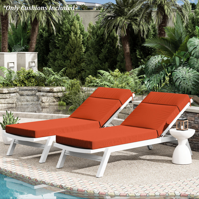 2-Piece Outdoor Chaise Lounge Chair Cushion, 80"X26"X4", Orange