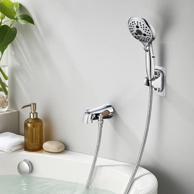 All Metal Bathtub Faucet With Sprayer, 6 Settings Handheld Shower With Switch