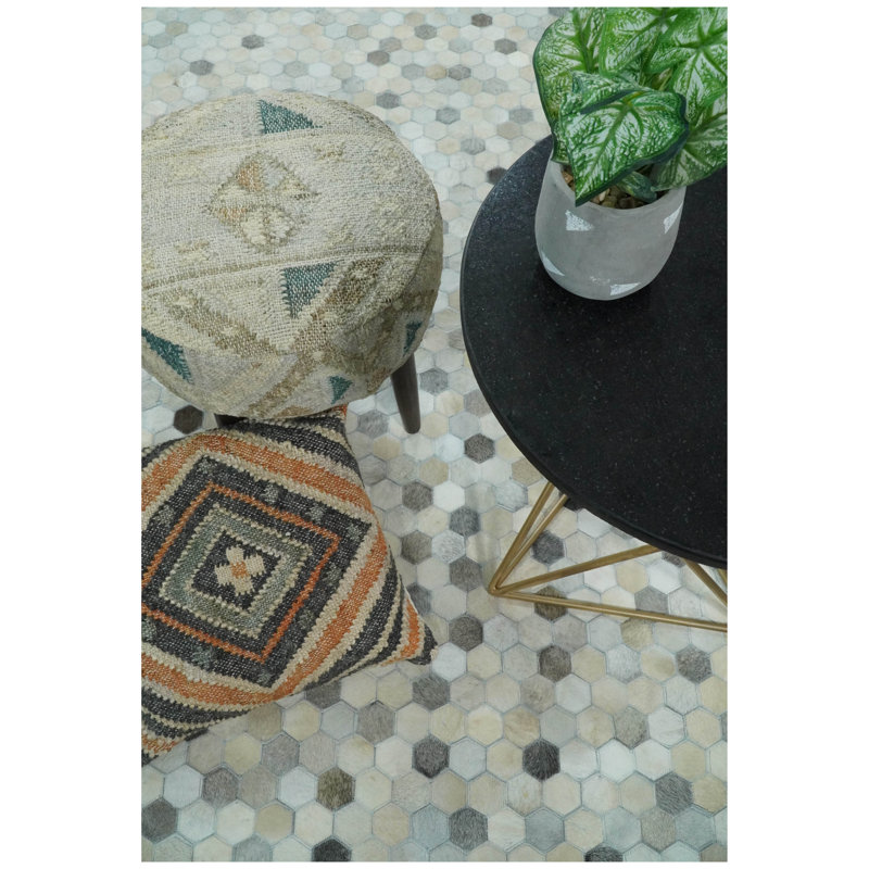 Ahlke Leather Geometric Indoor Rug, Rectangle 5' x 8'