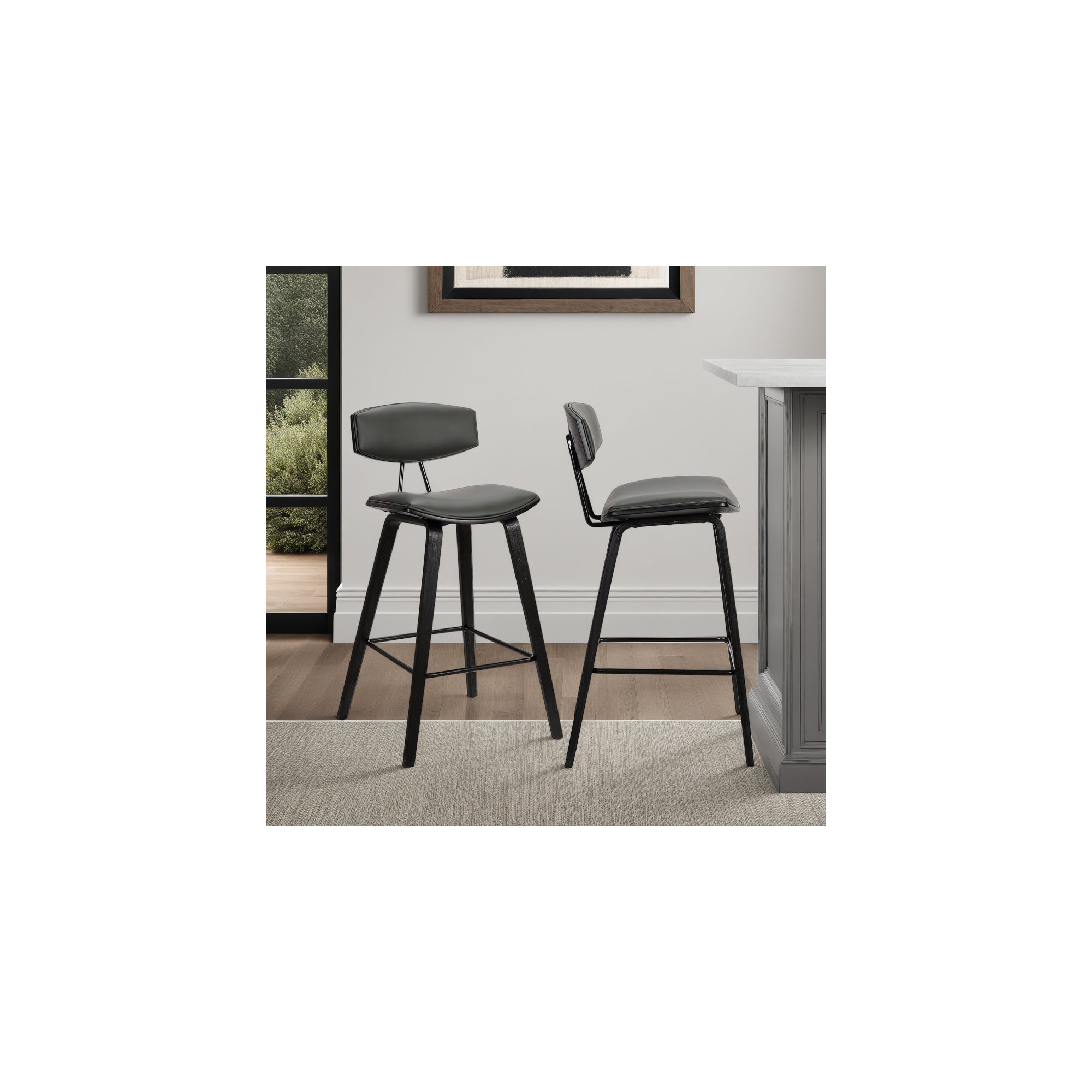 Payton Vegan Leather Bar & Counter Stool, Counter Stool (26" Seat Height), Gray Faux Leather, Black
