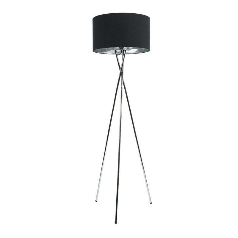 Misner 155cm Camden Tripod Floor Lamp with Large Reni Shade, Polished Chrome , No, Black & Chrome