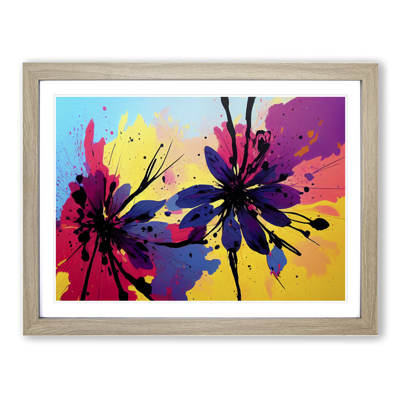 Impressive Flower Splash Abstract - Single Picture Frame Painting, 46cm H x 64cm W x 2cm D, Oak
