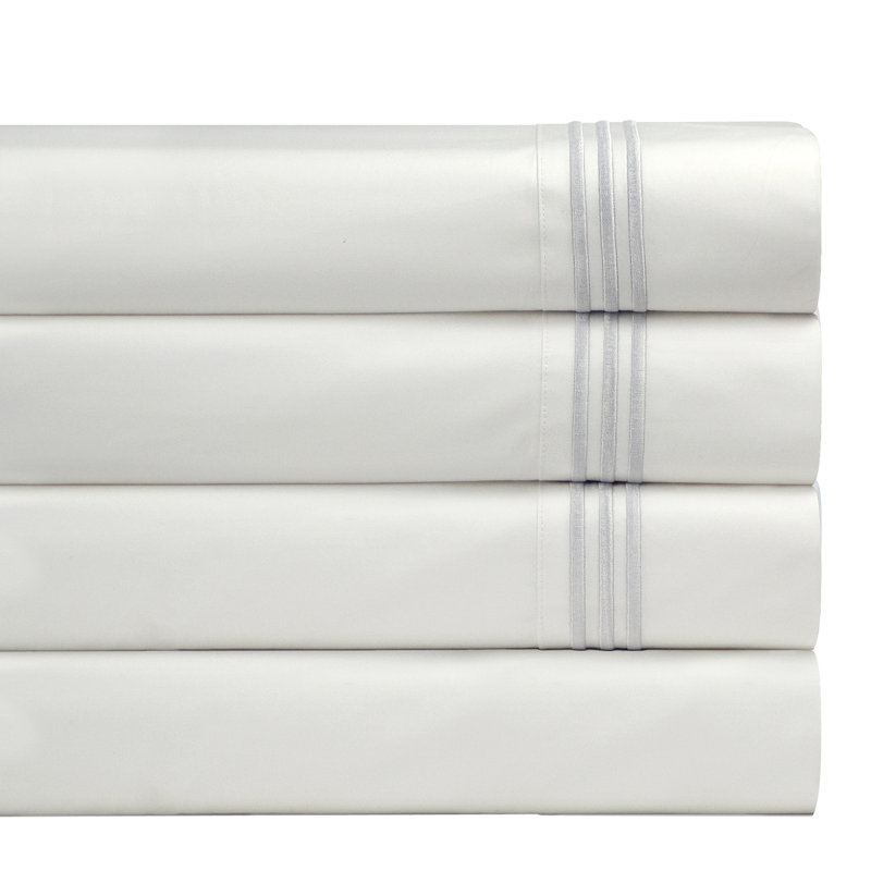 Ensemble de draps brodés en percale 100% coton à densité de tissage 300 fils Pointehaven, Très grand, Champagne