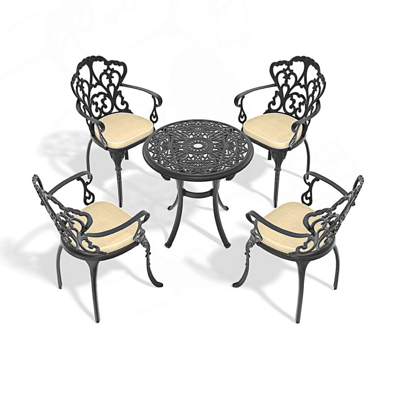 5-Piece Cast Aluminum Patio Set With Comfortable Cushions, 5 Pieces: Table, 4 Chairs