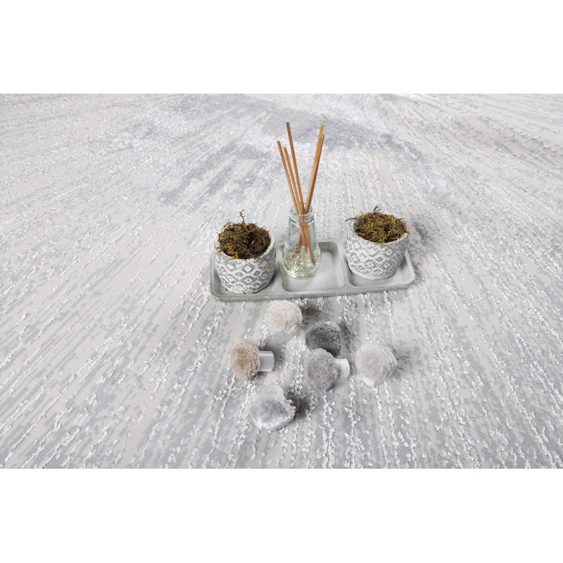 Tapis gris contemporain à motif abstrait Carl Collection, Rectangle 5 pi 2 po x 7 pi 5 po