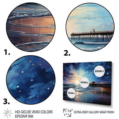 " Beach Pier Reflections Pointillism II " 3 - Pieces