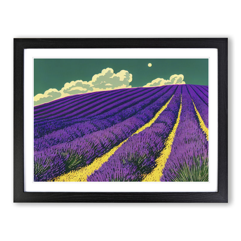Attractive Lavender Flower Field - Framed Print, Black, 25cm H x 34cm W x 2cm D