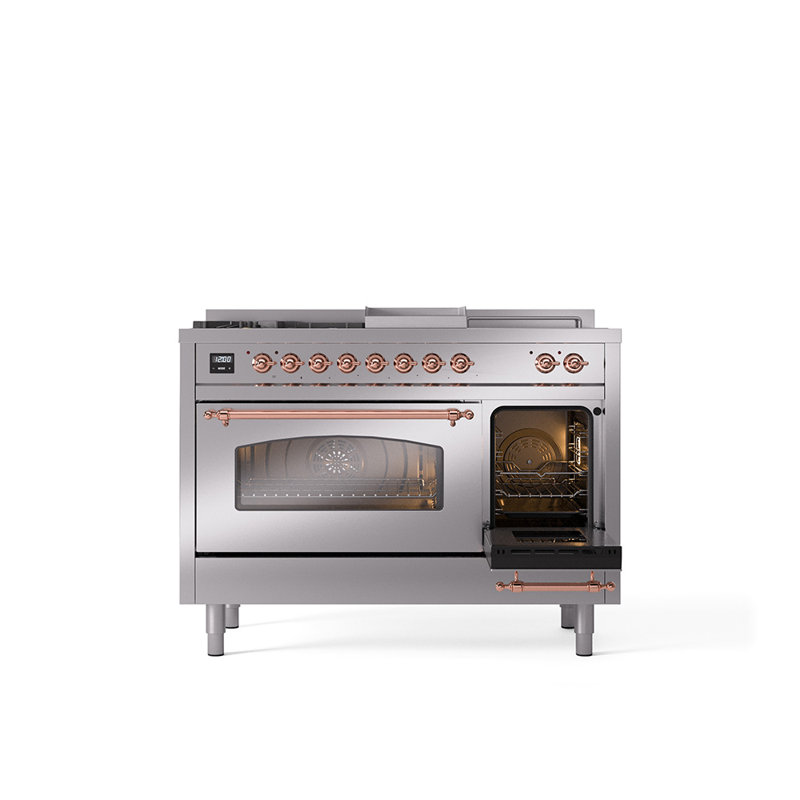 ILVE Nostalgie II 48 Dual Fuel Range, Liquid Propane, Burgundy/Brass