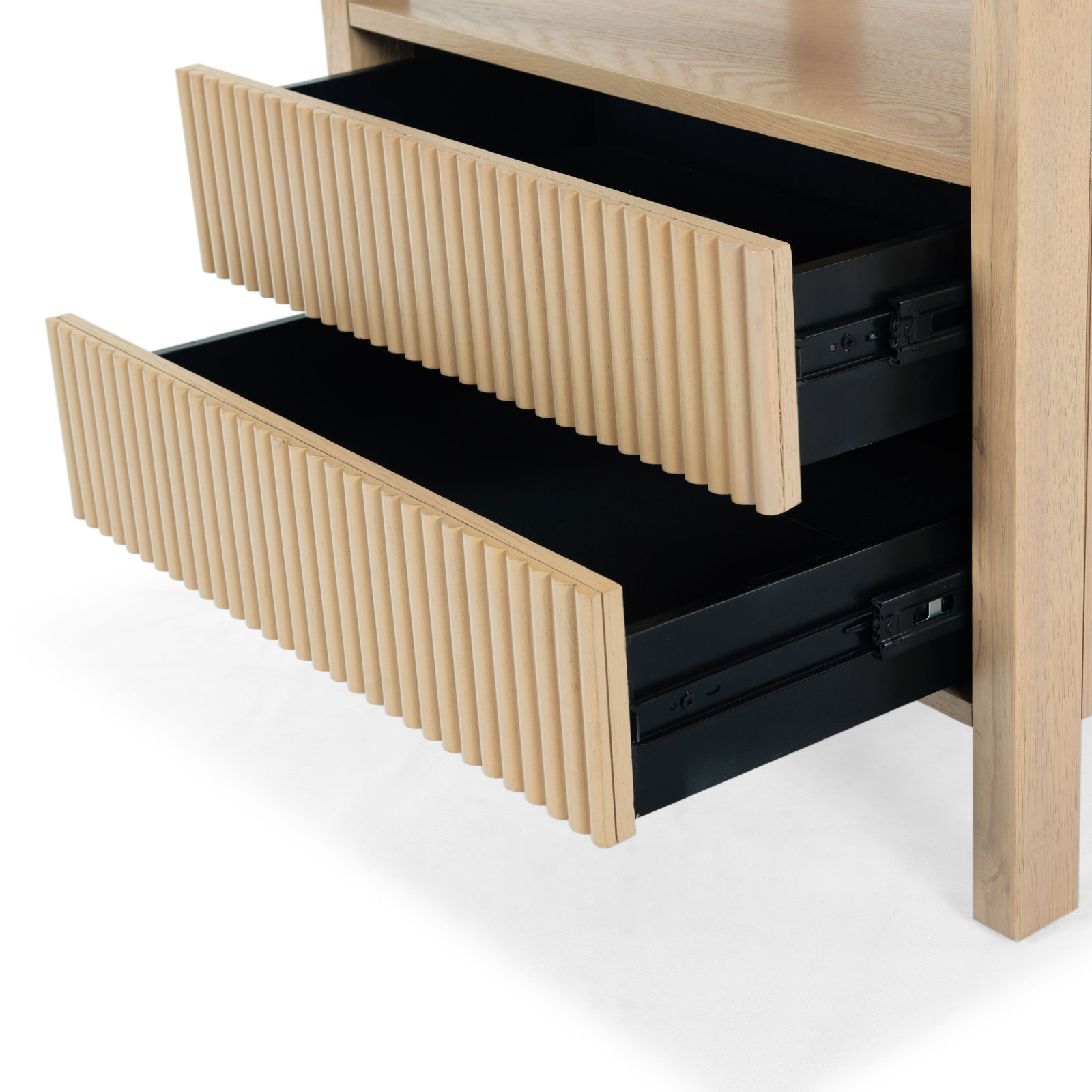 Dorchester 2 Drawer Reeded Nightstand, Oak