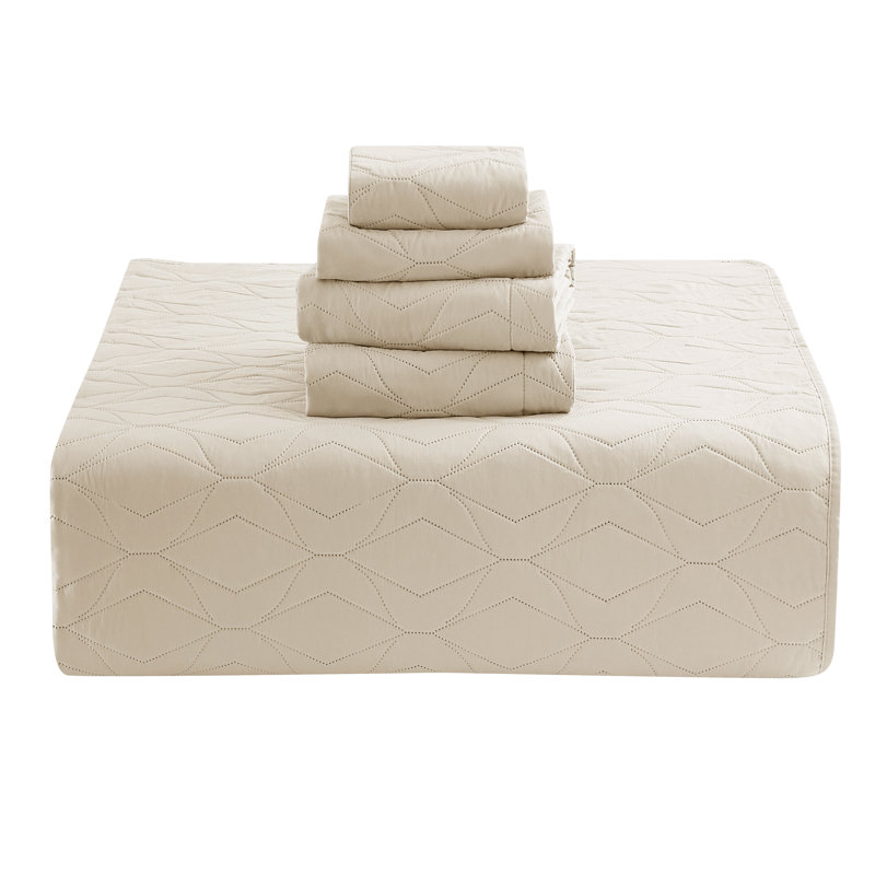 Ensemble de courtepointe réversible en microfibre Ellipse Wave, Crème, Courtepointe grand + 4 taies décoratives