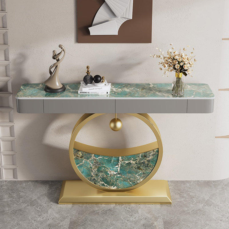 Console esthétique et fonctionnelle, H 36,61 po x l 47,24 po x P 11,81 po, Vert / Gris, Or/vert