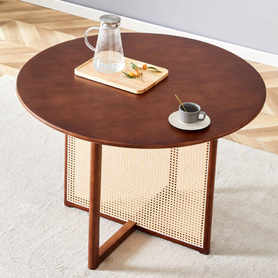 Rayan Round Rubber Wood Dining Table with Imitation Rattan Legs