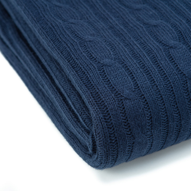 Navy Blue Cable Knit and Sherpa Reversible Throw Blanket 50" x 65"
