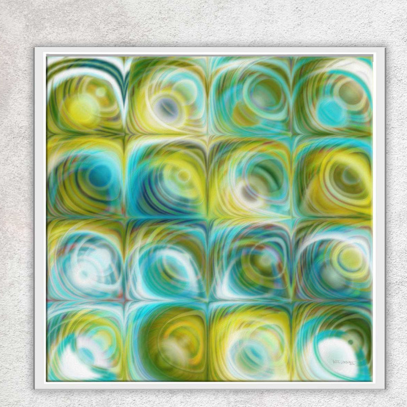 « cercles et carrés 45 », impression, H 27,5 po x l 27,5 po x P 2 po, Cadre flottant blanc