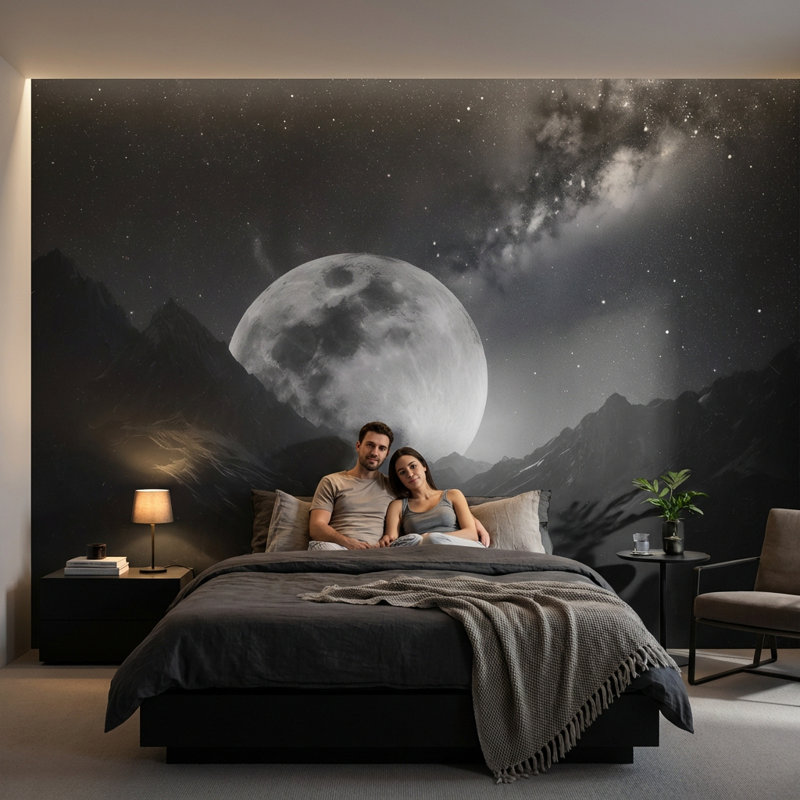 Papier peint montagne amovible Starry Night, 160 po x 108 po, Peler et coller