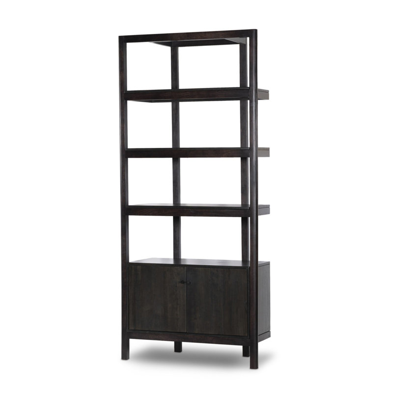 Reza Solid Wood Bookcase, Worn Black Parawood