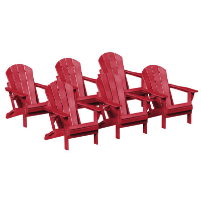 6-Piece Folding Adirondack Chair Set with Cup Holders, All-Weather HDPE Outdoor Fire Pit Chairs