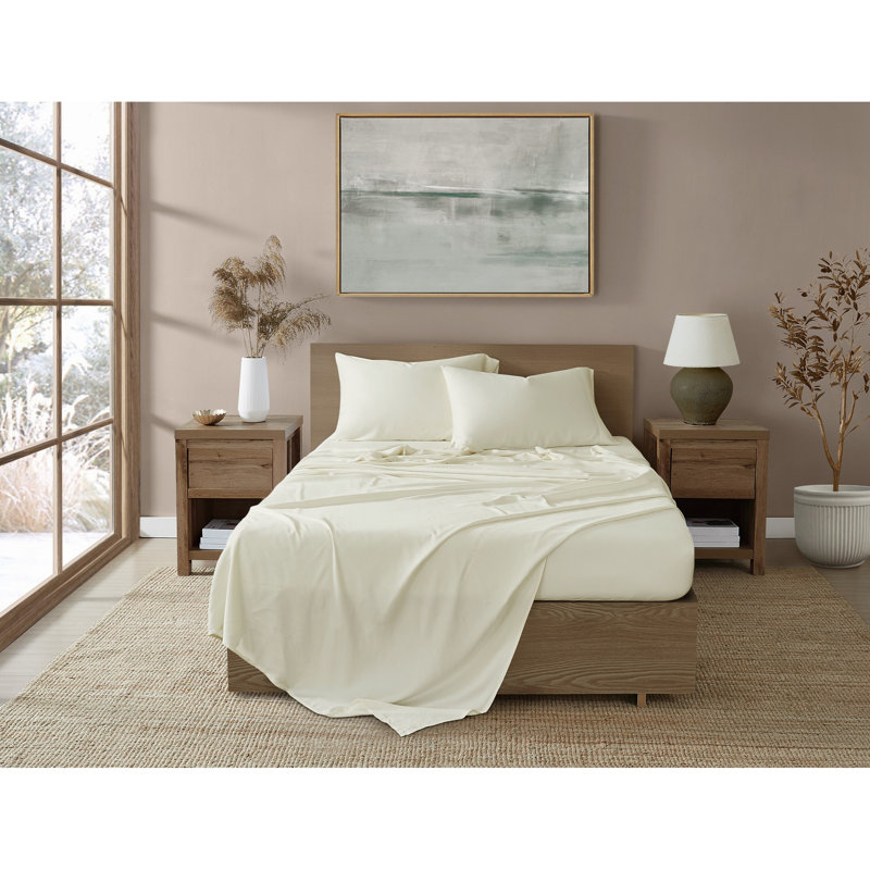 Ensemble de draps 300 fils Brooklyn, Ensemble de draps pour grand lit avec 2 taies d'or, Ivoire