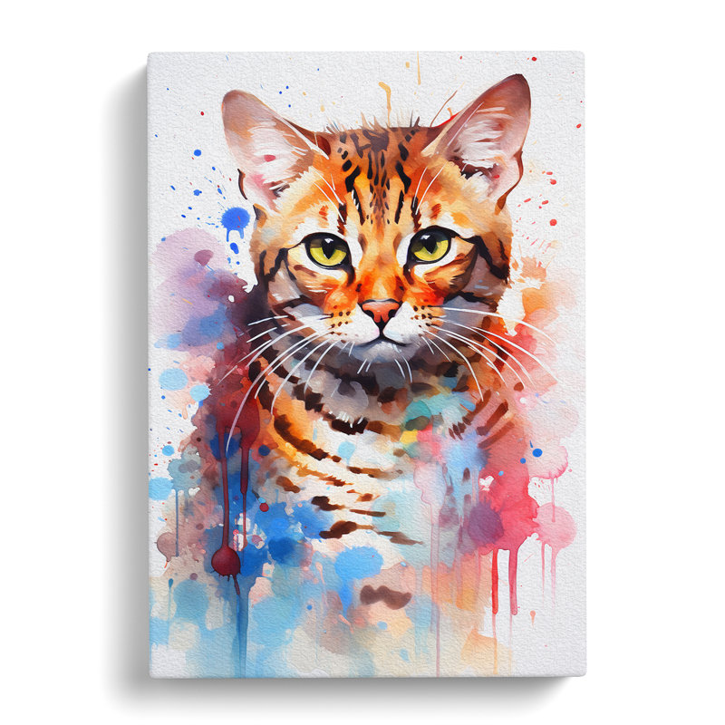 Bengal Cat Action Painting - Wrapped Canvas, 76cm H x 50cm W x 3cm D