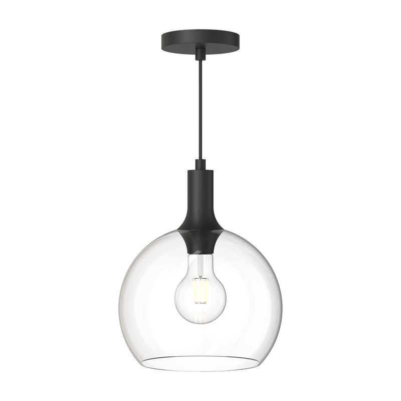 Luminaire suspendu sphère 1 lumière Castilla, Transparent, Noir mat