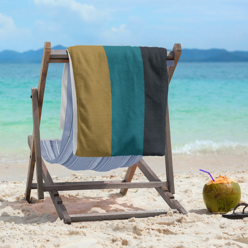 Cotton Blend Beach Towel, Teal/Blue/Black