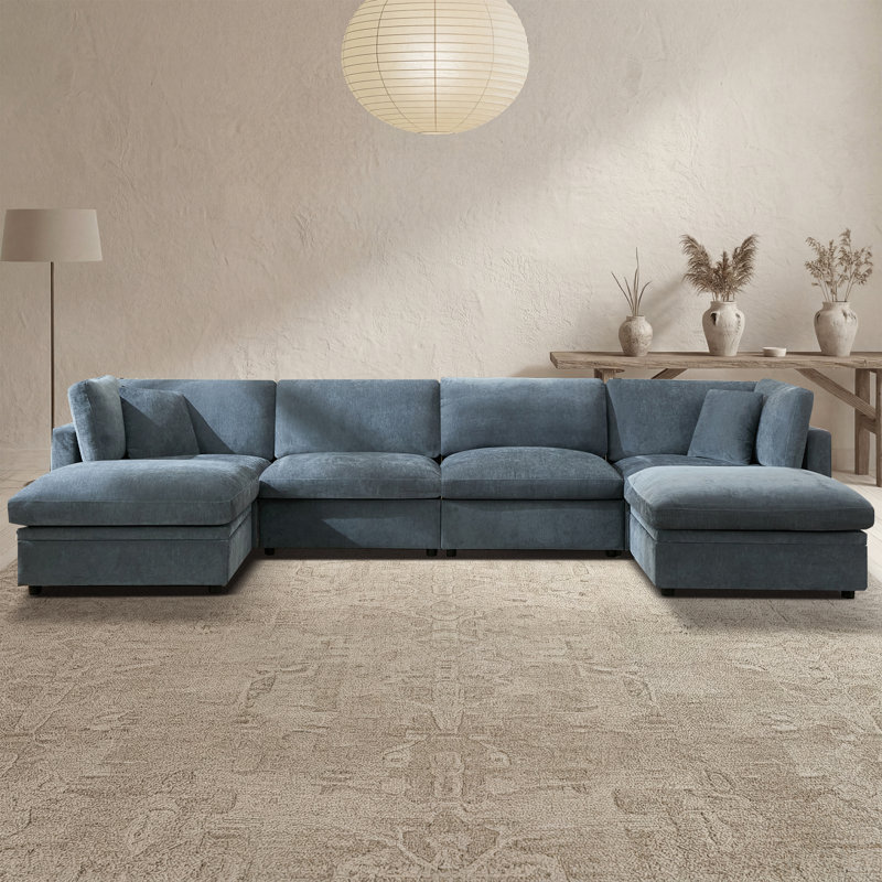 Oversized Down-Filled Modular Sofa With Ottomans, Gray, 34.6" H x 154.3" W x 66.9" D