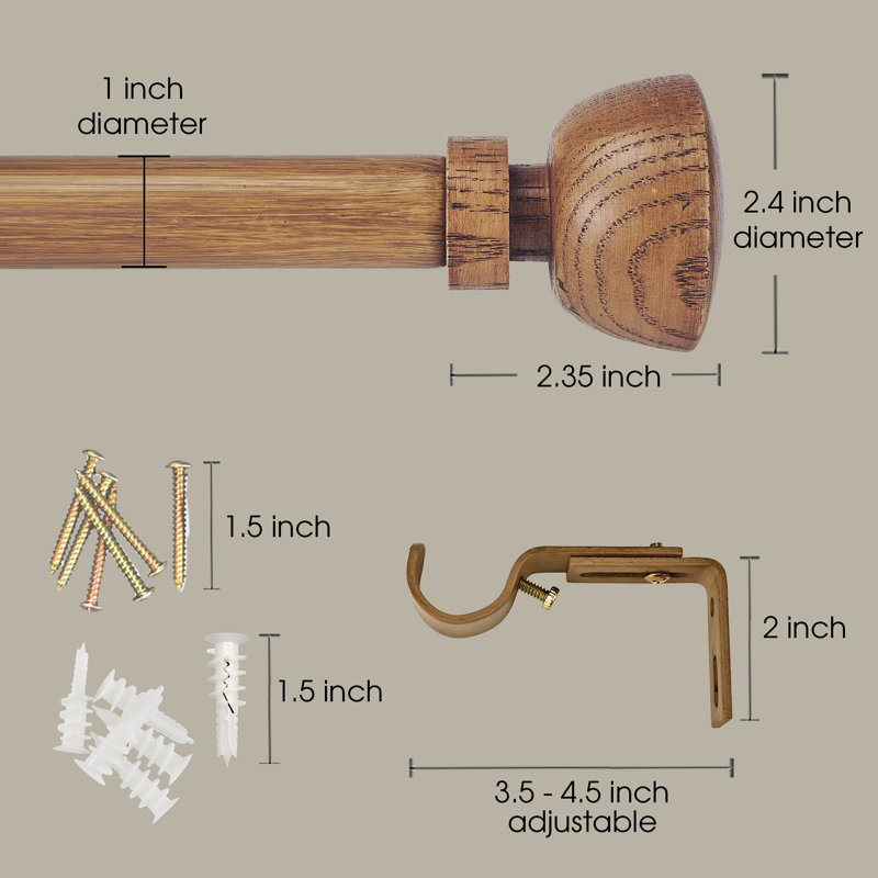 Serenity Iron Adjustable Single Curtain Rod, 36" - 72", Faux Wood