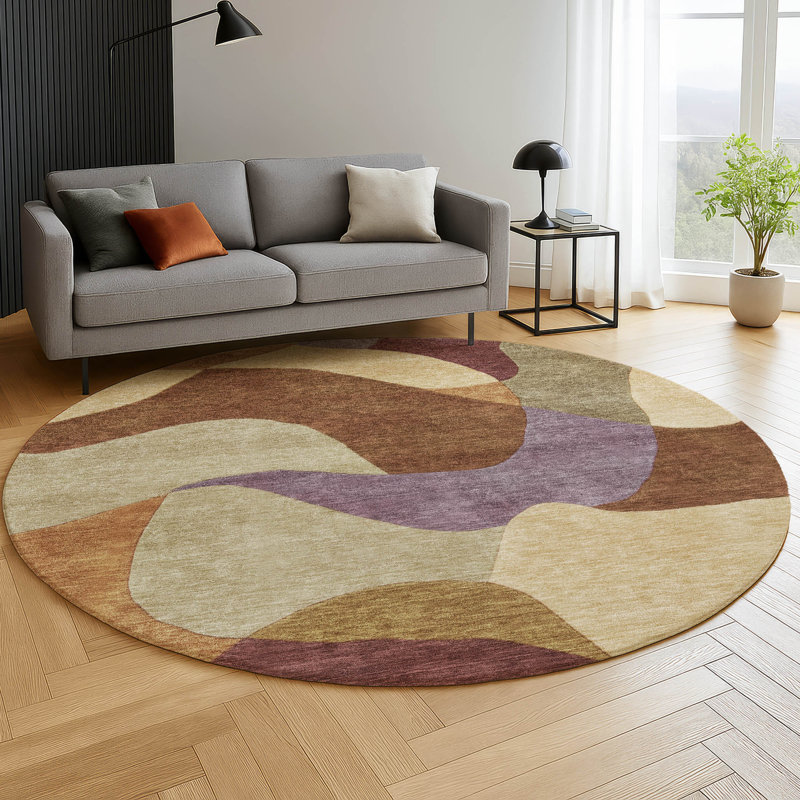 Premium Machine Washable Mayfield AMF2141 abstract Rug, Paprika, 8' Round