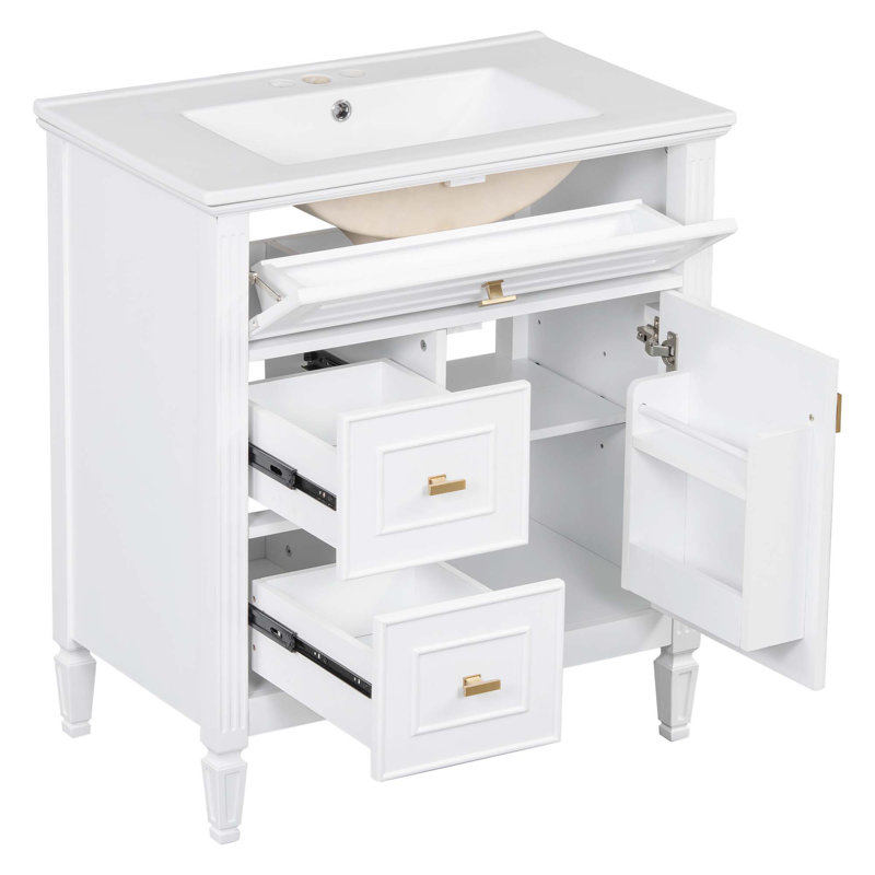 Meuble-lavabo 30 po avec lavabo, meuble-lavabo avec un tiroir rabattable, Blanc