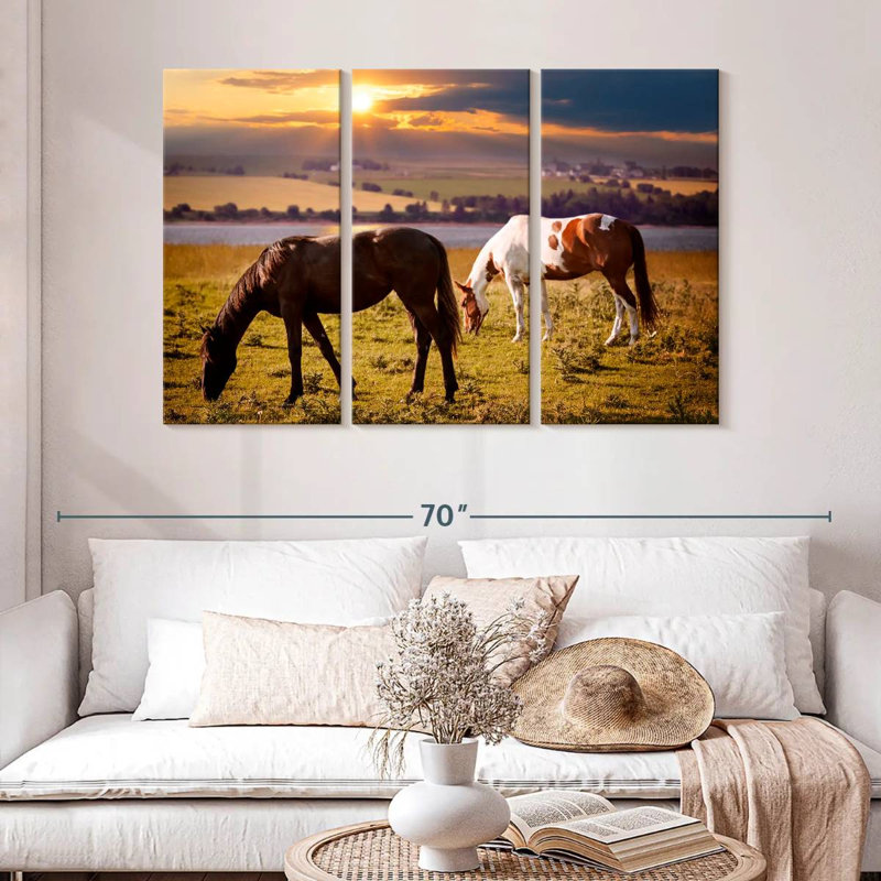 Horses On Pasture, 32" H x 50" W