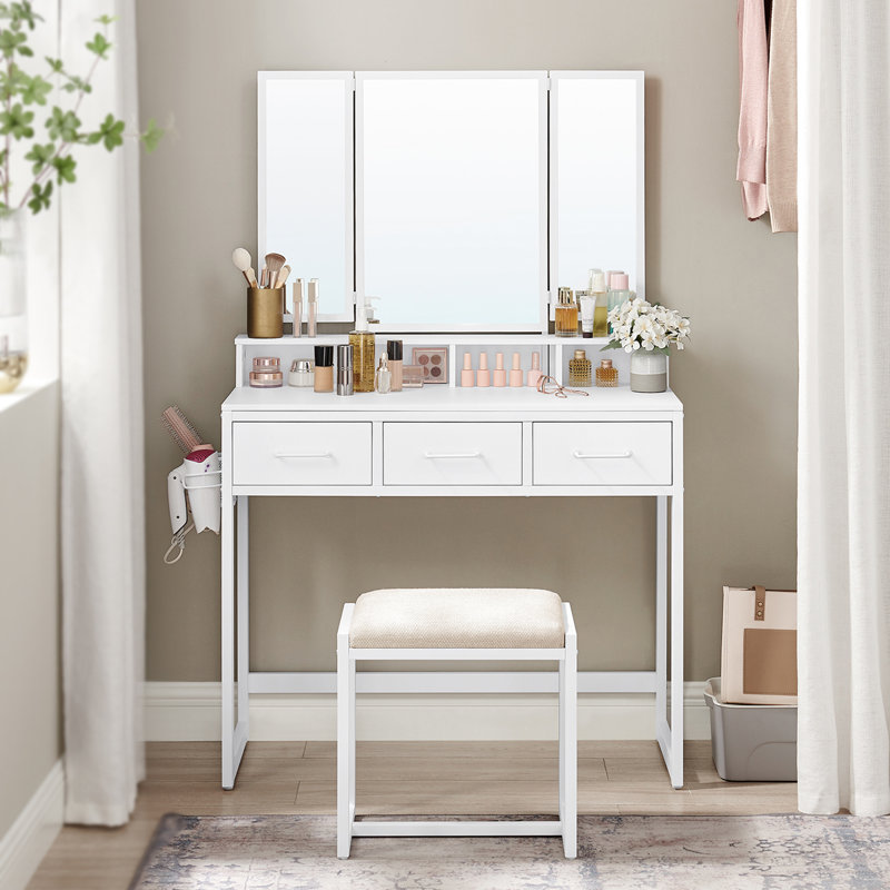 Hans Dressing Table with Mirror, White/White