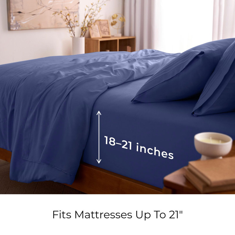21 Inch Extra Deep Pocket Sheet Set 6 Piece Collection, Queen Sheet Set, Blue Nova