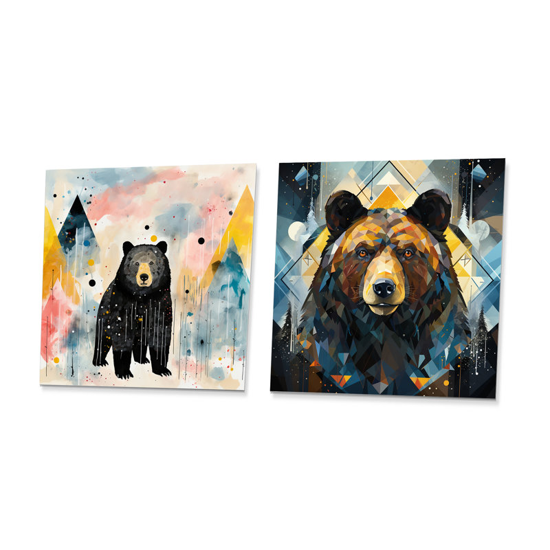 «Creative Grizzly Bear Landscape I» - Ensemble de 2 décorations murales carrées en métal, H 29 po x l 58 po